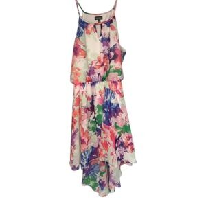 Lily Rose Womens Floral High Low Dress L Watercolor Pink Blue Purple